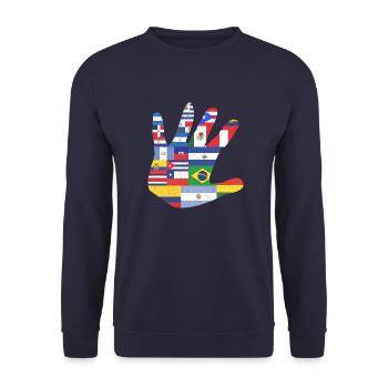 Lateinamerika Südamerika Hand Fahne Geschenk Latin - Unisex Pullover - Navy - Vorne - Alina (178cm) & Michal (187cm)