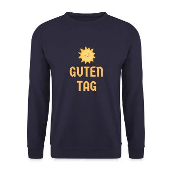 Guten Tag - lächelnde Sonne - morgendliche Freude - Unisex Pullover - Navy - Vorne - Alina (178cm) & Michal (187cm)