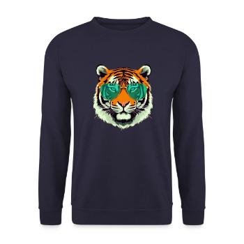 Tim the Tiger with Glasses - Unisex Sweatshirt - navy - Front - Alina (178cm) & Michal (187cm)