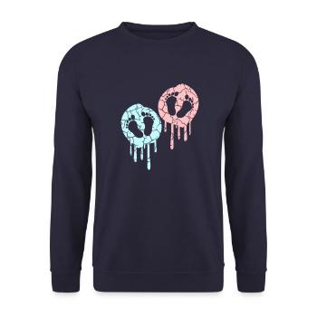 2 Zwillinge Babys Schwanger Bauch Fußabdruck Füße - Unisex Pullover - Navy - Vorne - Alina (178cm) & Michal (187cm)
