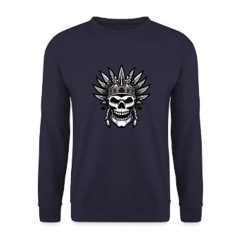Chief Apache Skull Indian - Unisex Sweatshirt - navy - Front - Alina (178cm) & Michal (187cm)