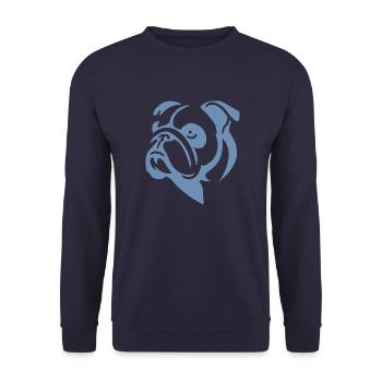 Minimalistische Bulldogge Hund Portrait Silhouette - Unisex Pullover - Navy - Vorne - Alina (178cm) & Michal (187cm)