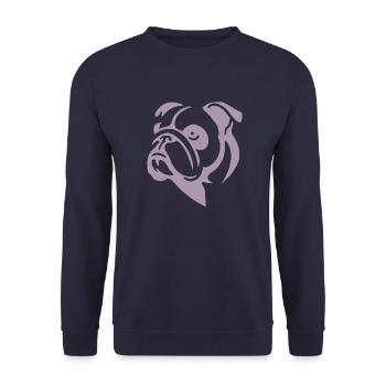 Minimalistische Bulldogge Hund Portrait Silhouette - Unisex Pullover - Navy - Vorne - Alina (178cm) & Michal (187cm)