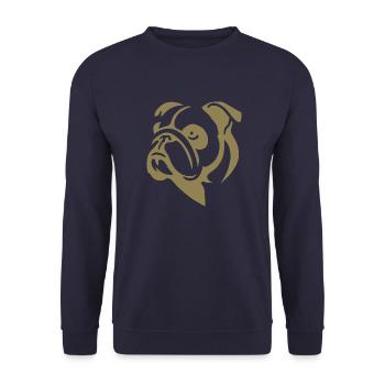 Minimalistische Bulldogge Hund Portrait Silhouette - Unisex Pullover - Navy - Vorne - Alina (178cm) & Michal (187cm)