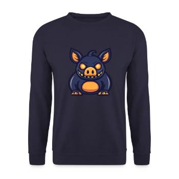Schwein Halloween Lustig Wildschwein - Unisex Pullover - Navy - Vorne - Alina (178cm) & Michal (187cm)