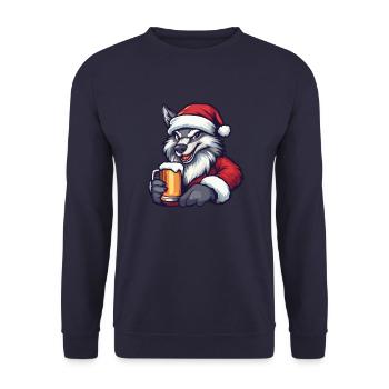 Wolf Weihnachten Bier Lustig - Unisex Pullover - Navy - Vorne - Alina (178cm) & Michal (187cm)