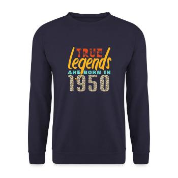 Les vrais légendes sont nés en 1950. Année 2025. - Sweat-shirt Unisexe - marine - Devant - Alina (178cm) & Michal (187cm)