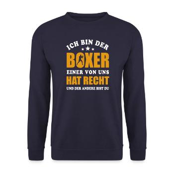 Ich bin der Boxer - einer von uns hat Recht - Unisex Pullover - Navy - Vorne - Alina (178cm) & Michal (187cm)