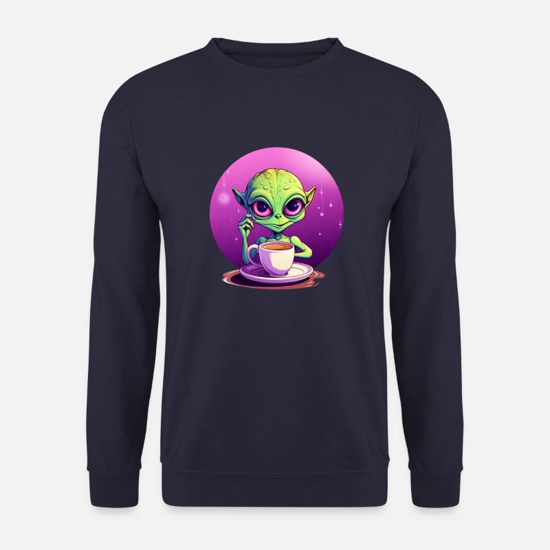 Mitternachts-Kaffee: Der grüne Alien-Trinker - Unisex Pullover - Navy