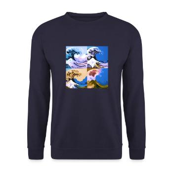 Welle von kanagawa,Welle, illustration,Japan,blau - Unisex Pullover - Navy - Vorne - Alina (178cm) & Michal (187cm)