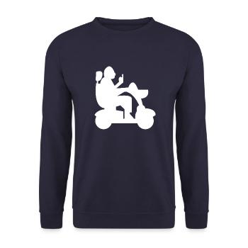 Elektrischer Rollstuhl Rollstuhlfahrer Behinderter - Unisex Pullover - Navy - Vorne - Alina (178cm) & Michal (187cm)