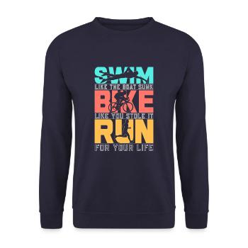 Triathlon Swim Bike Run Retro Triathlète - Sweat-shirt Unisexe - marine - Devant - Alina (178cm) & Michal (187cm)