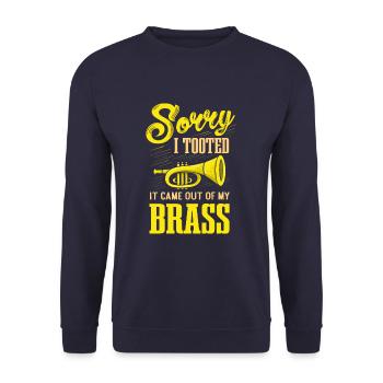 Funny Trumpeter Marching Band Sorry I Tooted Brass - Unisex Pullover - Navy - Vorne - Alina (178cm) & Michal (187cm)