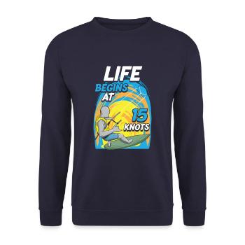 Kiteboarder Life Begins At 15 Knots Funny - Unisex Pullover - Navy - Vorne - Alina (178cm) & Michal (187cm)