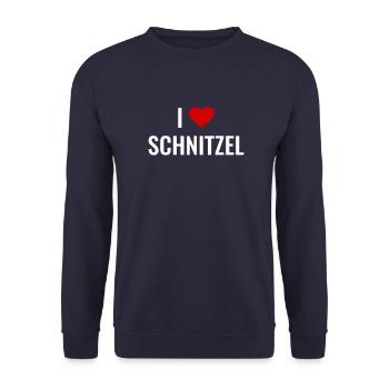 I love Schnitzel - Unisex Pullover - Navy - Vorne - Alina (178cm) & Michal (187cm)
