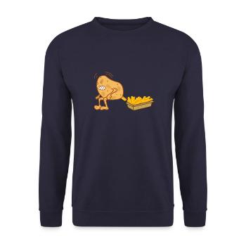 Pommes Fries Kackende Kartoffel - Unisex Pullover - Navy - Vorne - Alina (178cm) & Michal (187cm)