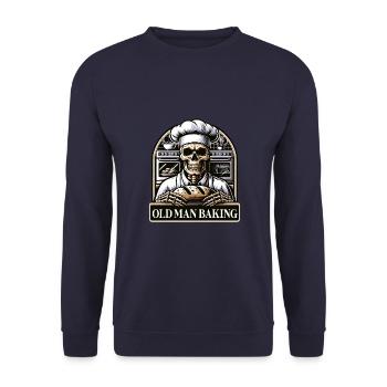Old Man Baking Skull mit Bäckermütze mit Brot - Unisex Pullover - Navy - Vorne - Alina (178cm) & Michal (187cm)