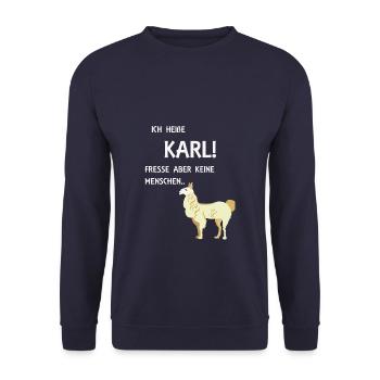 KARL THE LAMA DOESN'T EAT PEOPLE FUNNY - Unisex Sweatshirt - navy - Front - Alina (178cm) & Michal (187cm)