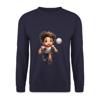 Ein Junge spielt Fussball, schöne Illustration - Unisex Pullover - Navy - Vorne - Alina (178cm) & Michal (187cm)