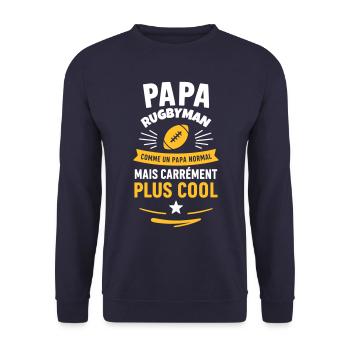 Papa rugbyman – plus cool qu’un papa normal - Sweat-shirt Unisexe - marine - Devant - Alina (178cm) & Michal (187cm)