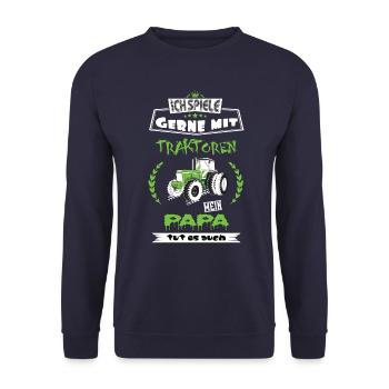 Landwirt Papa mit Traktor Vater Geschenk Tshirt - Unisex Pullover - Navy - Vorne - Alina (178cm) & Michal (187cm)