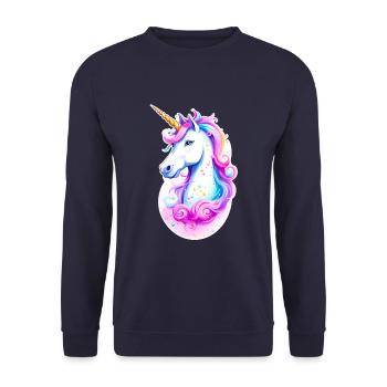 Regenbogen Einhorn 02 - Unisex Pullover - Navy - Vorne - Alina (178cm) & Michal (187cm)