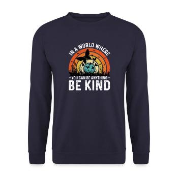 Message of Kindness with Butterflies and Nature - Unisex Sweatshirt - navy - Front - Alina (178cm) & Michal (187cm)
