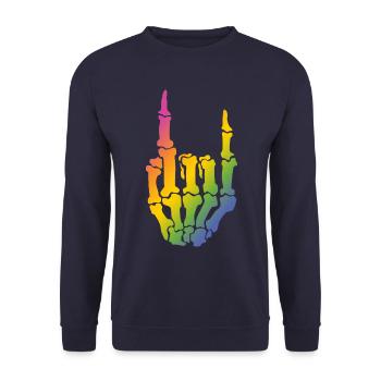 Peace Love Metal Regenbogenfarbe - Musik - Unisex Pullover - Navy - Vorne - Alina (178cm) & Michal (187cm)