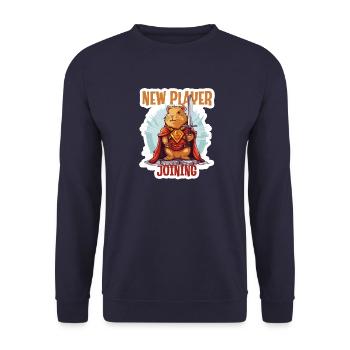 New Player Joined Capybara RPG Shirt - Unisex Pullover - Navy - Vorne - Alina (178cm) & Michal (187cm)