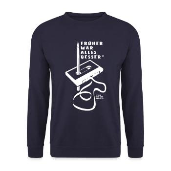 Kassette - Früher war alles besser - Unisex Pullover - Navy - Vorne - Alina (178cm) & Michal (187cm)