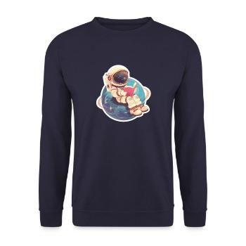 Süßer Astronaut liest ein Buch im Weltall - Unisex Pullover - Navy - Vorne - Alina (178cm) & Michal (187cm)
