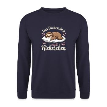 Schlafendes Faultier auf Kissen - Unisex Pullover - Navy - Vorne - Alina (178cm) & Michal (187cm)