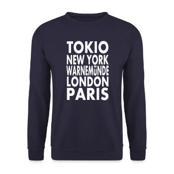 Warnemünde Rostock MV Geschenk Ostsee - Unisex Pullover - Navy - Vorne - Alina (178cm) & Michal (187cm)