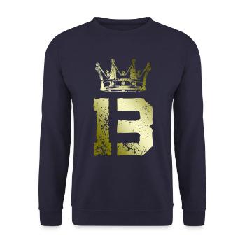 13 Zahl Krone - Unisex Pullover - Navy - Vorne - Alina (178cm) & Michal (187cm)