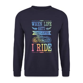 Motorrad Bike Ride Spruch - Unisex Pullover - Navy - Vorne - Alina (178cm) & Michal (187cm)
