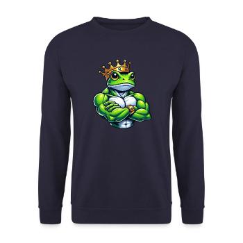 Muskulöser Froschkönig Fitness Workout Training - Unisex Pullover - Navy - Vorne - Alina (178cm) & Michal (187cm)