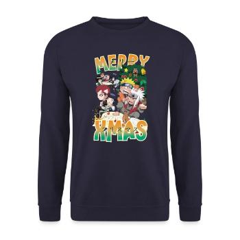 Naruto Merry Xmas Weihnachtsdesign - Unisex Pullover - Navy - Vorne - Alina (178cm) & Michal (187cm)