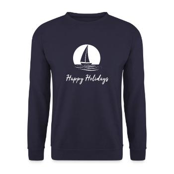 Segeldesign in weiß - Happy Holidays - Unisex Pullover - Navy - Vorne - Alina (178cm) & Michal (187cm)