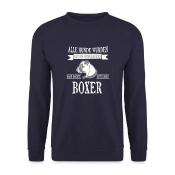 Alle Hunde Boxer - Unisex Pullover - Navy - Vorne - Alina (178cm) & Michal (187cm)