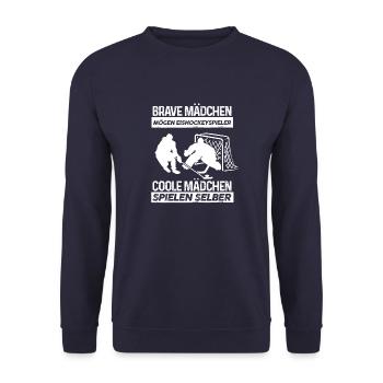 Coole Mädchen spielen Eishockey Geschenk - Unisex Pullover - Navy - Vorne - Alina (178cm) & Michal (187cm)