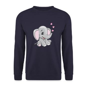 Cartoon lächelnder Elefant mit Herzen - Unisex Pullover - Navy - Vorne - Alina (178cm) & Michal (187cm)