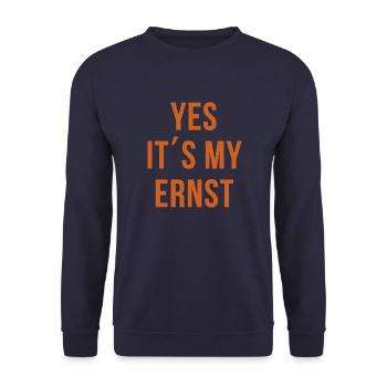 Yes its my ernst Denglisch Ja es ist mein Ernst - Unisex Pullover - Navy - Vorne - Alina (178cm) & Michal (187cm)