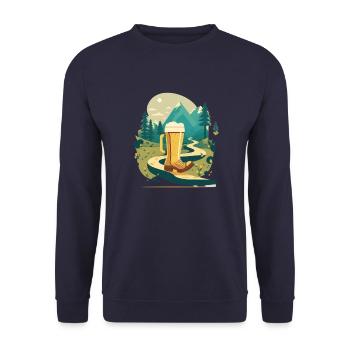 Botte de randonnée à la bière. Nature montagnes forêt et sentier de randonnée - Sweat-shirt Unisexe - marine - Devant - Alina (178cm) & Michal (187cm)
