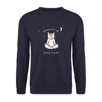 LE KARMA EST UN CHAT QUI RONRONNE SUR MES GENOUX - Sweat-shirt Unisexe - marine - Devant - Alina (178cm) & Michal (187cm)