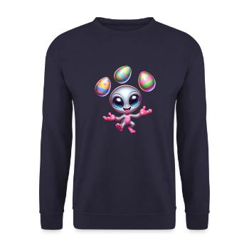 Jongleur de Pâques extraterrestre : Acrobaties d’œufs - Sweat-shirt Unisexe - marine - Devant - Alina (178cm) & Michal (187cm)