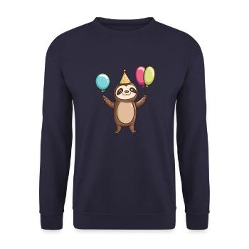 Faultier Geburtstag Comic - Unisex Pullover - Navy - Vorne - Alina (178cm) & Michal (187cm)