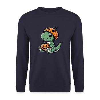 Mignon Halloween Dino T-Rex Dessin animé Citrouille - Sweat-shirt Unisexe - marine - Devant - Alina (178cm) & Michal (187cm)