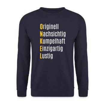 Bester tollster Onkel Geschenkidee Geschenk Neffe - Unisex Pullover - Navy - Vorne - Alina (178cm) & Michal (187cm)