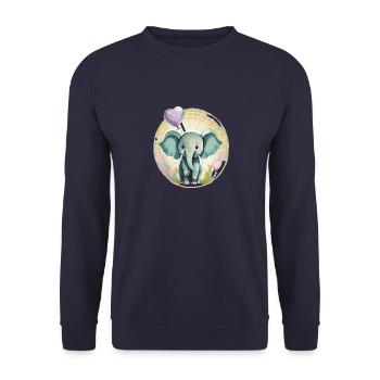 Baby Elefant mit Luftballon - Geschenkidee - Unisex Pullover - Navy - Vorne - Alina (178cm) & Michal (187cm)