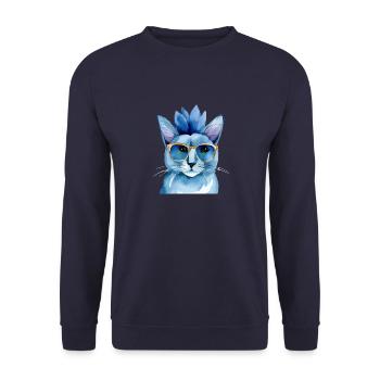 Punkrock Katze Sonnenbrille Katzenshirt Geschenk - Unisex Pullover - Navy - Vorne - Alina (178cm) & Michal (187cm)